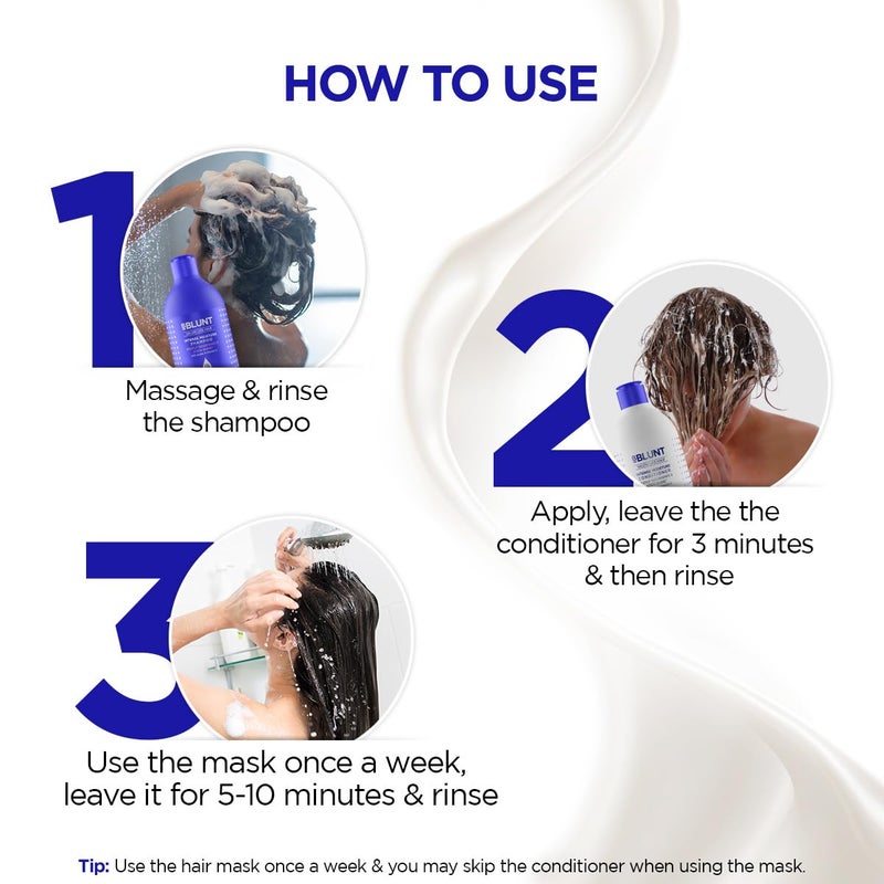 Bblunt Intense Moisture Hair Combo  Shampoo  Conditioner  Hair Mask  Moisturizes  Hydrates  Deeply Nourishes  Adds SalonLike Shine  For Men  Women  300 ml  250 g  250 g - Image 4