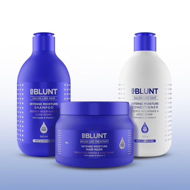 Bblunt Intense Moisture Hair Combo  Shampoo  Conditioner  Hair Mask  Moisturizes  Hydrates  Deeply Nourishes  Adds SalonLike Shine  For Men  Women  300 ml  250 g  250 g - Image 2