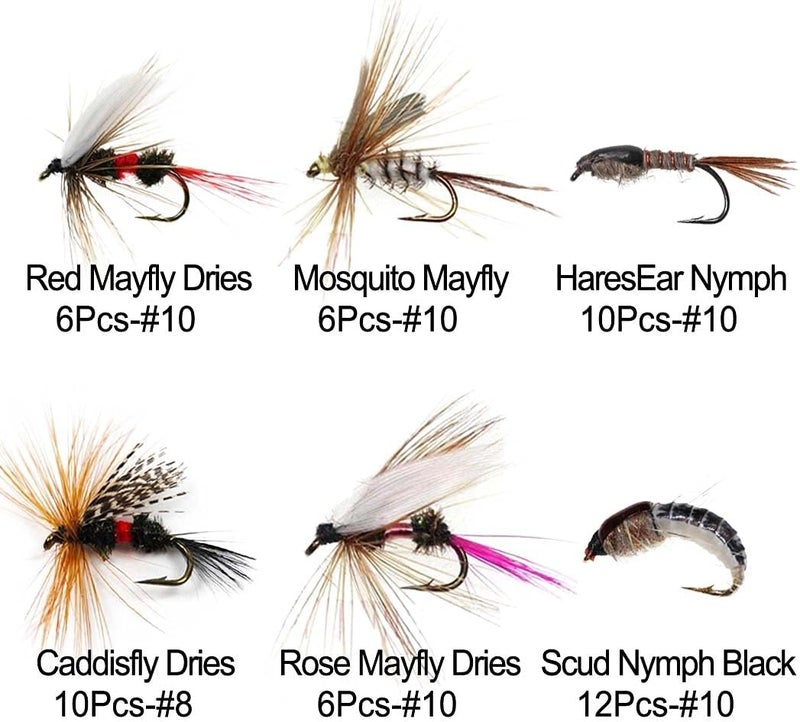 Handwork Handmade Fly Fishing Kit, 50/114 Pcs with Dry/Wet Flies, Streamers, Fly Assortment for Trout & Bass Fishing - 50 Pcs/Set, 6 Mixed Styles - Image 2