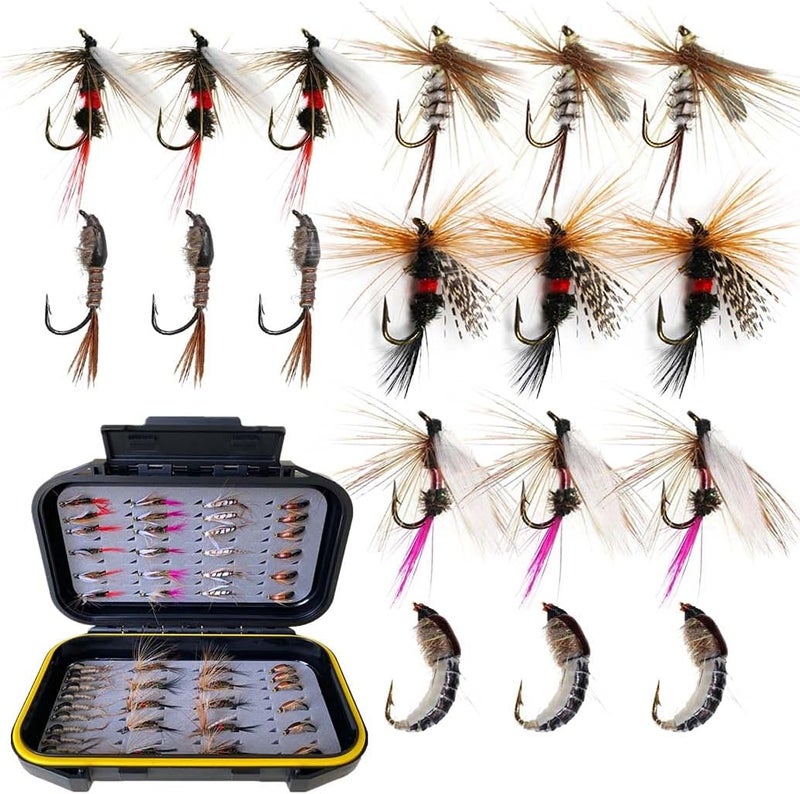 Handwork Handmade Fly Fishing Kit, 50/114 Pcs with Dry/Wet Flies, Streamers, Fly Assortment for Trout & Bass Fishing - 50 Pcs/Set, 6 Mixed Styles - Image 1