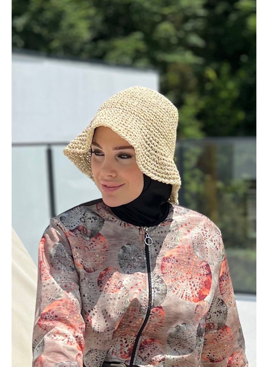 Remsa Mayo Handmade Knitted Straw Hat Rş-83 Beige  - Image 4