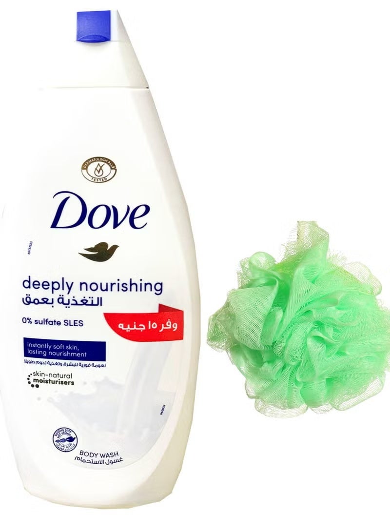 Dove Body Wash Deeply Nourishing - 500 ml + Loofah Multi Color - Image 1