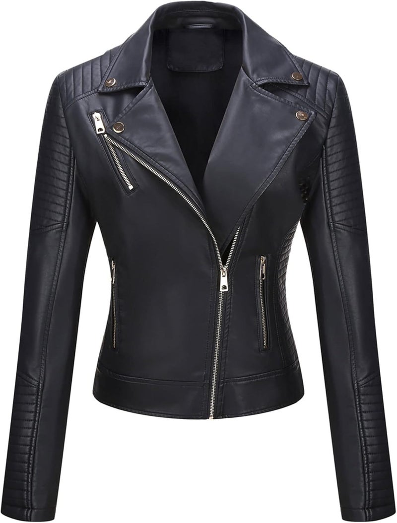 Bellivera Women's Faux Leather Motorcycle Jacket with Quilted Design - Image 1