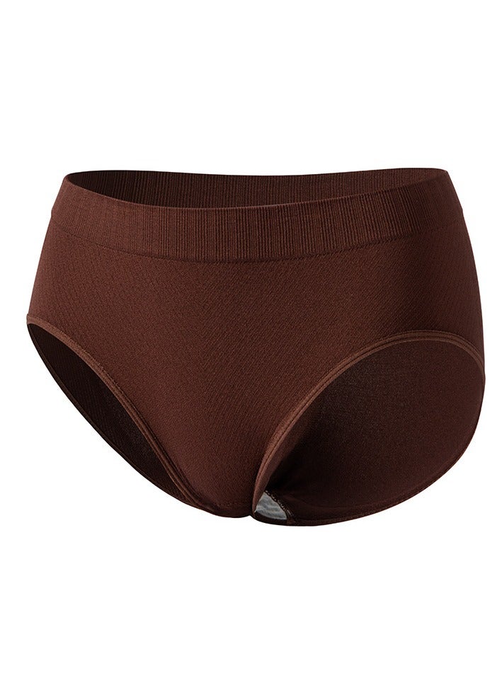 Loquat Women's Solid Color Seamless Underwear Low-Waisted Full Briefs Soft Stretch Underwear Panties Brown 