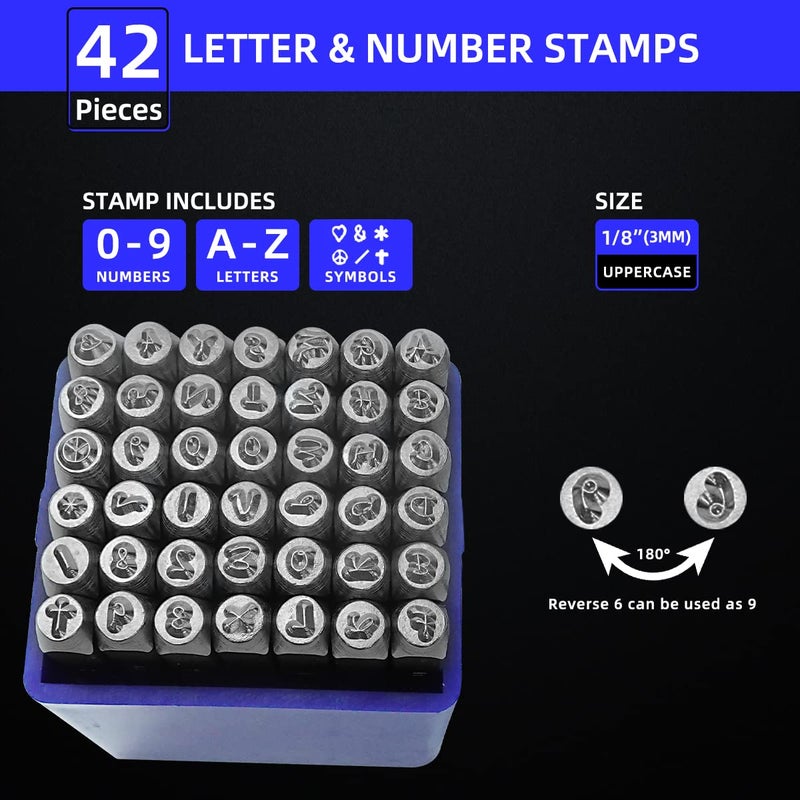 BESTNULE 42PCS Metal Stamping Kit, Number and Letter Stamp Set (A-Z, 0-9 and&,Love Symbol), Industrial Grade Hardened Carbon Steel, Perfect for Imprinting Metal, Wood,Leather (1/8", 3MM) - Image 2