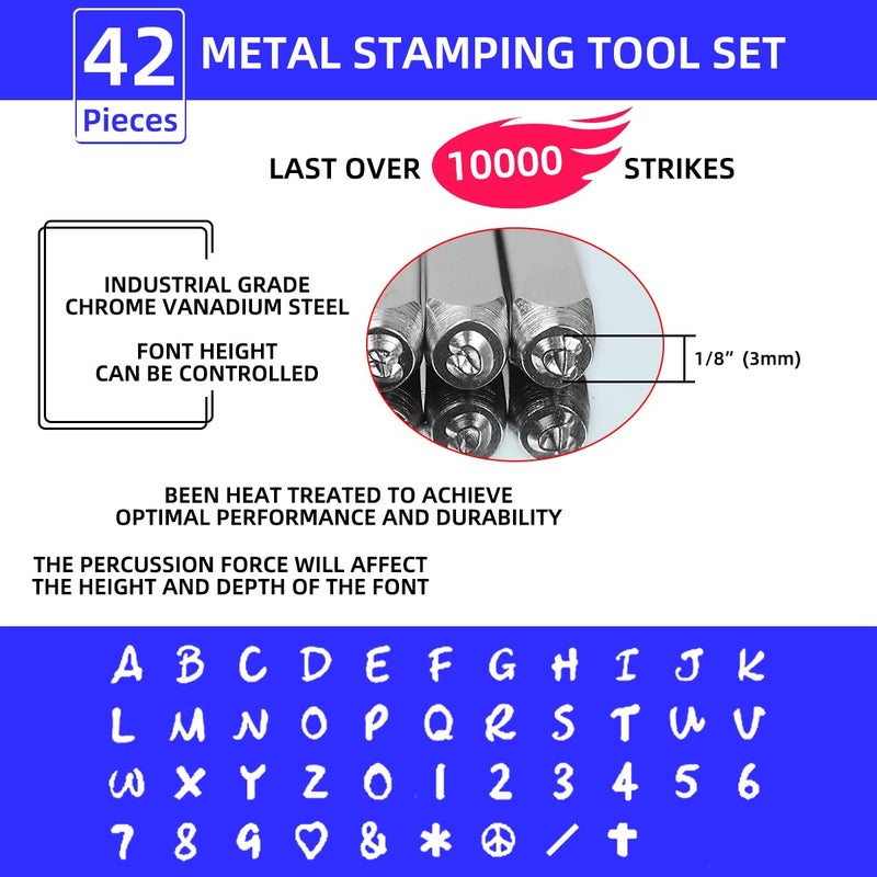 BESTNULE 42PCS Metal Stamping Kit, Number and Letter Stamp Set (A-Z, 0-9 and&,Love Symbol), Industrial Grade Hardened Carbon Steel, Perfect for Imprinting Metal, Wood,Leather (1/8", 3MM) - Image 4