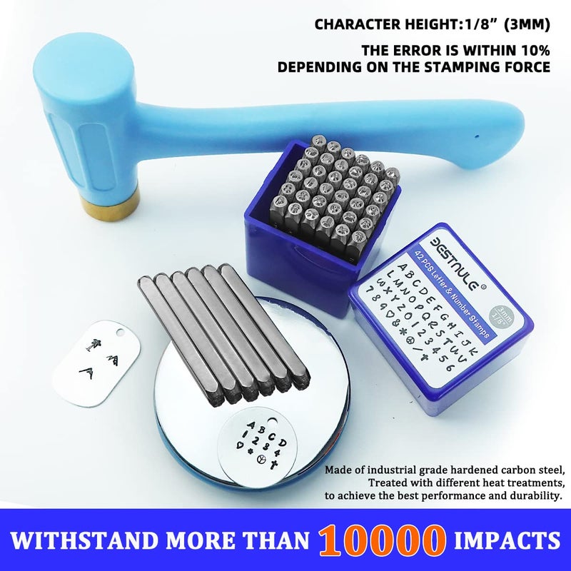 BESTNULE 42PCS Metal Stamping Kit, Number and Letter Stamp Set (A-Z, 0-9 and&,Love Symbol), Industrial Grade Hardened Carbon Steel, Perfect for Imprinting Metal, Wood,Leather (1/8", 3MM) - Image 3