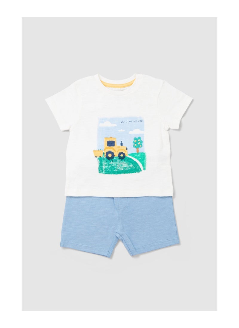 Blue zoo - Baby Boy Tractor Shorts Outfit Set - Image 1
