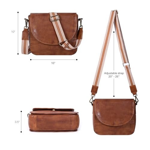 Ozora Genuine Leather Shoulder Crossbody Purse For Women with Adjustable Strap, Mobile Pocket & Outside & Inside Zipper (Tan Web) - Image 4