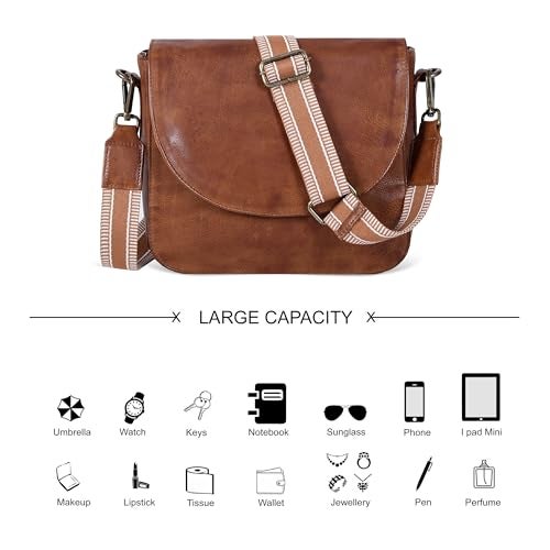 Ozora Genuine Leather Shoulder Crossbody Purse For Women with Adjustable Strap, Mobile Pocket & Outside & Inside Zipper (Tan Web) - Image 5