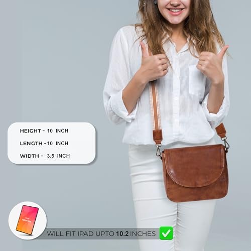 Ozora Genuine Leather Shoulder Crossbody Purse For Women with Adjustable Strap, Mobile Pocket & Outside & Inside Zipper (Tan Web) - Image 2