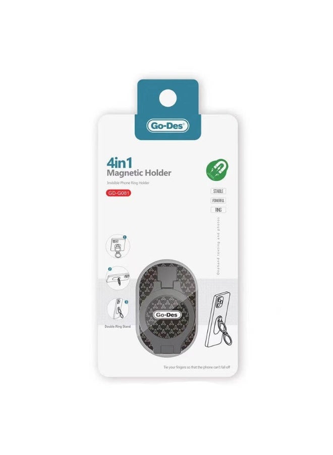 GO-DES Go Des GD-G081 4in1 Double Ring Stand Magnetic Ring Holder Apparatus Universal Mobile Phone Ring Holder Black - Image 1