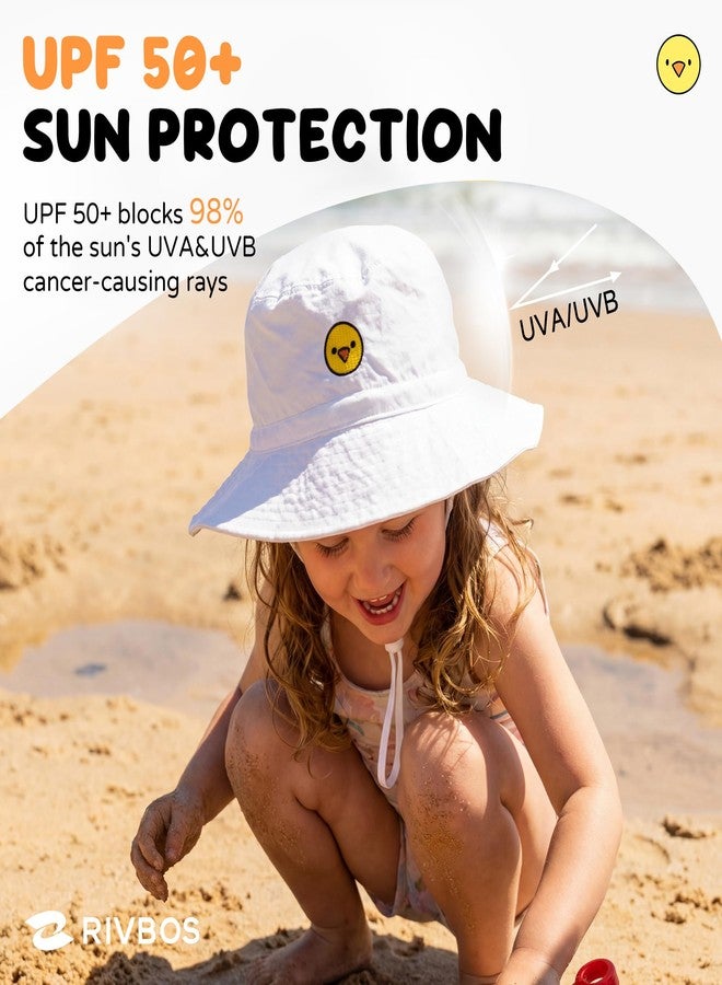 RIVBOS Baby Sun Hat UPF 50+ Cute Animal Pattern Summer Beach Kids Toddler Bucket Hat for Boys Girls 0-7 Years White XS - Image 3