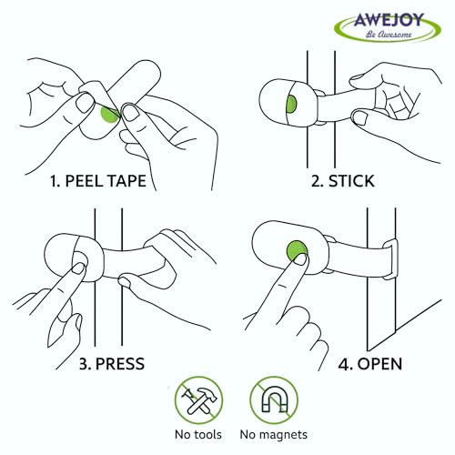 AWEJOY Baby Safety Cabinet Locks – Pack of 10 Childproof Locks with Strong 3M Adhesive Backing for Drawers, Cabinets, Fridge & Cupboards | Durable Nylon Strap, No-Drill Baby Proofing Locks (White) - Image 4
