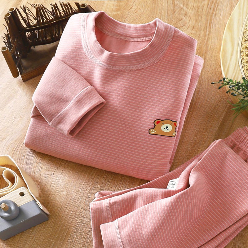 Children''s Boneless German Velvet Mid-High Collar New Autumn Clothes and Long Trousers Set for Men and Women Stripesd Thickeneded Thermal Intimates Set - Image 4
