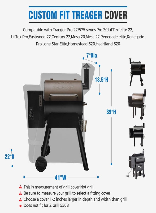 Kingly Pellet Grill Cover for Traeger Pro 22/575 Series,600D Heavy Duty Rip-Proof Material Smoker Cover,Waterproof UV and Fade Resistant Grill Cover with Straps & Zippers for Traeger Lil'Tex Elite,Eastwood - Image 2