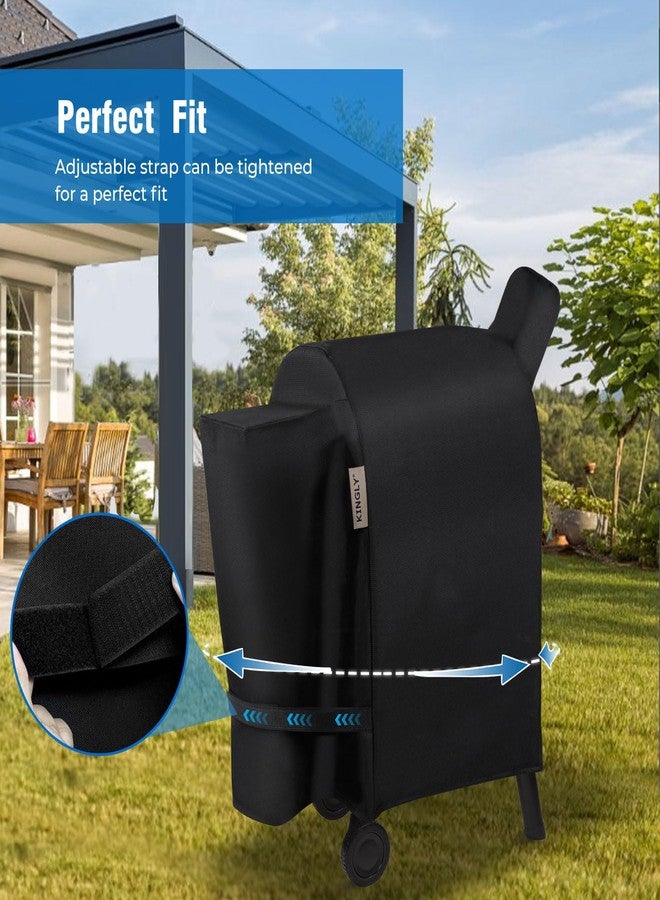 Kingly Pellet Grill Cover for Traeger Pro 22/575 Series,600D Heavy Duty Rip-Proof Material Smoker Cover,Waterproof UV and Fade Resistant Grill Cover with Straps & Zippers for Traeger Lil'Tex Elite,Eastwood - Image 4