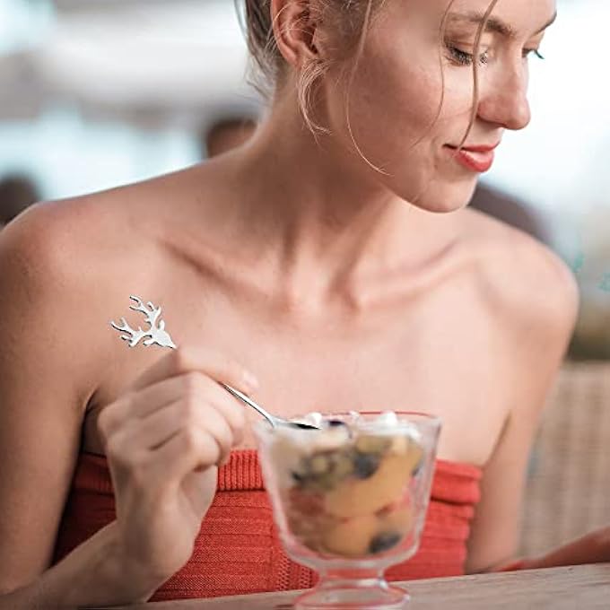 ريحني 4 قطع قهوة عيد الميلاد ملاعق صغيرة من الفولاذ المقاوم للصدأ ملعقة صغيرة إبداعية للشاي شوربة القهوة التحريك خلط الآيس كريم الحلوى - Image 3