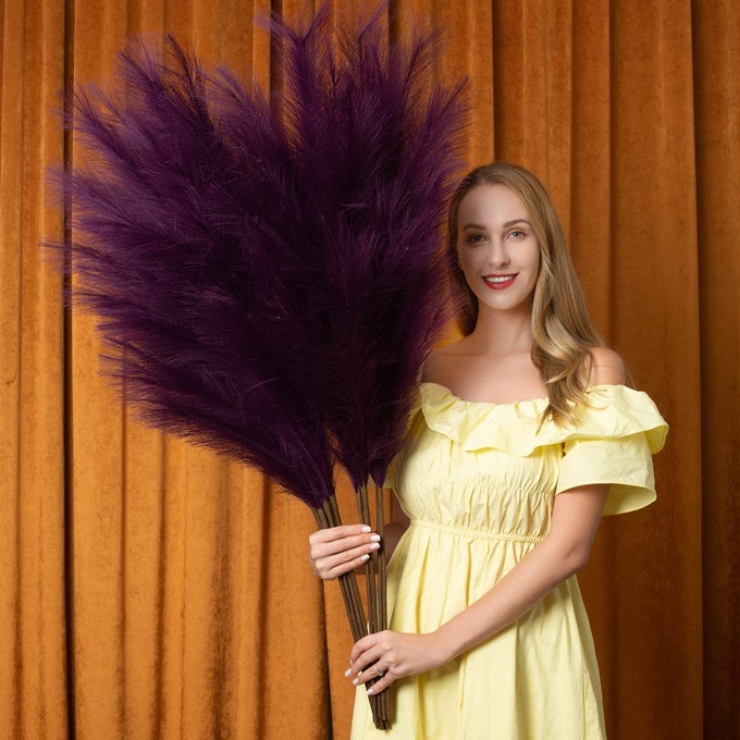 Pampas Grass Decor Tall 43110cm Faux Pampas Grass 6 Stems Large Pompass Grass Branches Tall Bulk Boho Flower Arrangement for Home Room Wedding Party DecorPurple