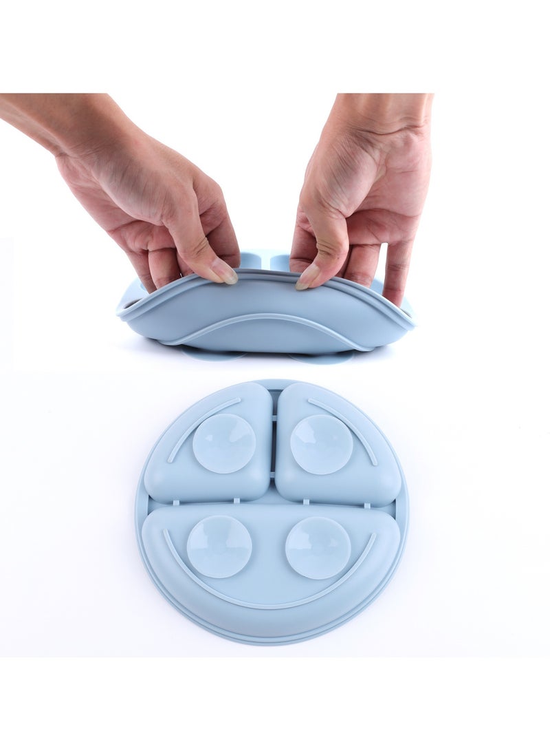 طقم أدوات مائدة سيليكون للأطفال (صينية طعام أطفال، أدوات مائدة، صينية + حامل لعاب + شوكة وملعقة + كوب ماء + غطاء) أرجواني طقم خمس قطع - Image 4