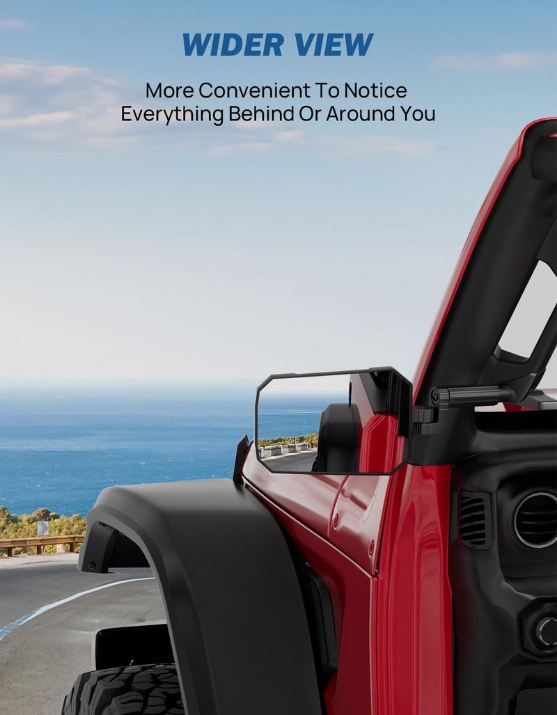 JOYTUTUS Mirrors Doors Off Compatible with 2024-2026 Wrangler JL Gladiator JT, Wrangler JL Side Mirrors with Doors Off Wider View No Vibrate & Wobble (NOT FIT 1986-2023 Wrangler Gladiator) - Image 2