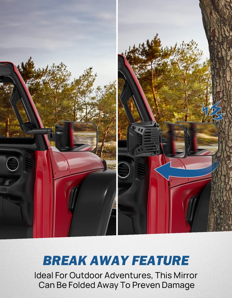 JOYTUTUS Mirrors Doors Off Compatible with 2024-2026 Wrangler JL Gladiator JT, Wrangler JL Side Mirrors with Doors Off Wider View No Vibrate & Wobble (NOT FIT 1986-2023 Wrangler Gladiator) - Image 3