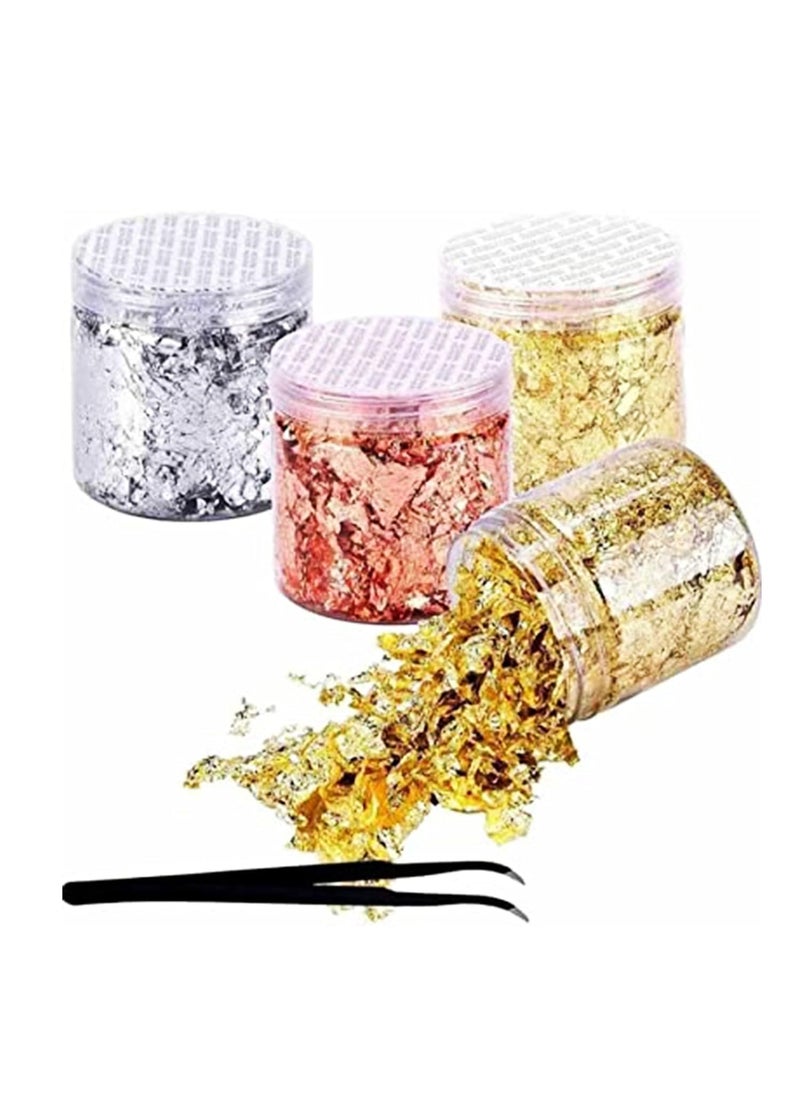 ASK VARK WALA ASK VARK WALA Hand Made Gold Leaf Metallic Foil Flakes 3 Jars Kit Gilding Flakes Imitation Gold Flakes for Resin Nail Painting Art Craft Jewelry Making Supply 