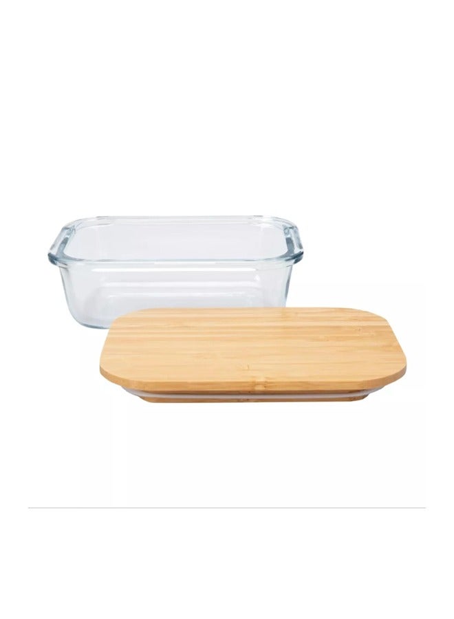 Mirolex Glass Oven Tray with Rectangular Wooden Lid 350ml - Image 2