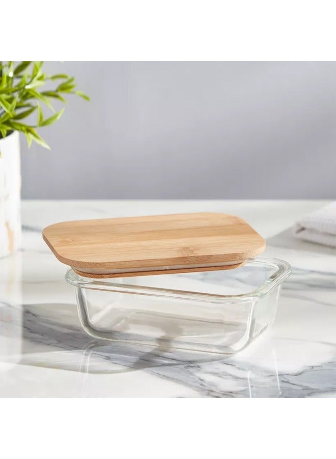 Mirolex Glass Oven Tray with Rectangular Wooden Lid 350ml - Image 4