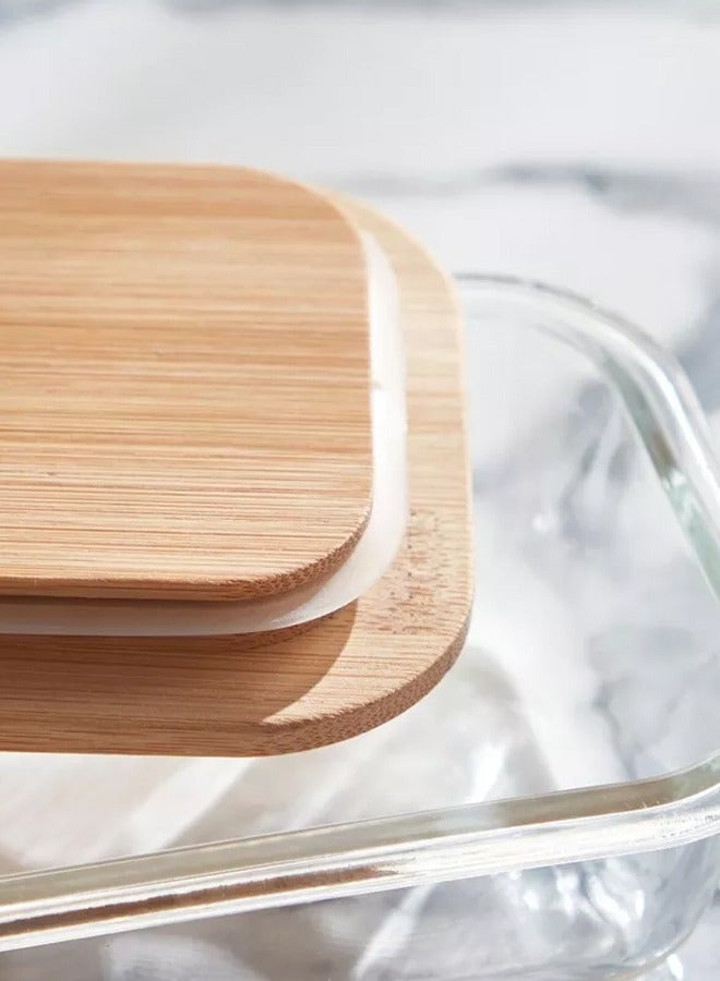 Mirolex Glass Oven Tray with Rectangular Wooden Lid 350ml - Image 3