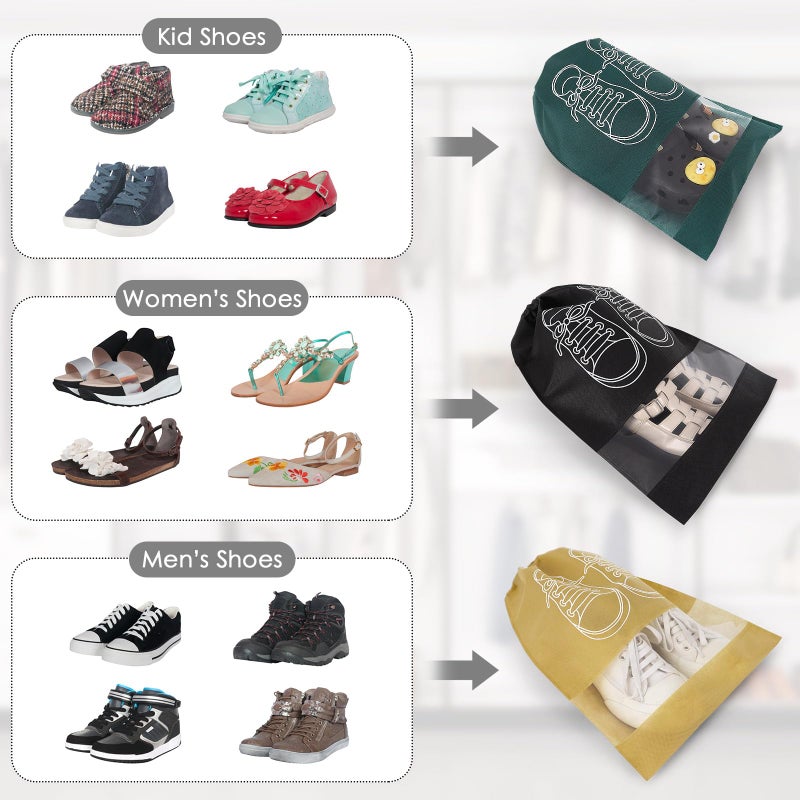 KINYFY 10 قطع حقائب أحذية سفر محمولة، 17.3 × 12.6 بوصة حقائب تخزين أحذية غير منسوجة مقاومة للماء، أكياس أحذية كبيرة بسحاب للتعبئة مع حبل للرجال والنساء والأطفال - Image 4