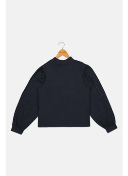 Tchibo Kids Girl High Neck Long Sleeve Plain Top, Dark Navy Blue  - Image 2
