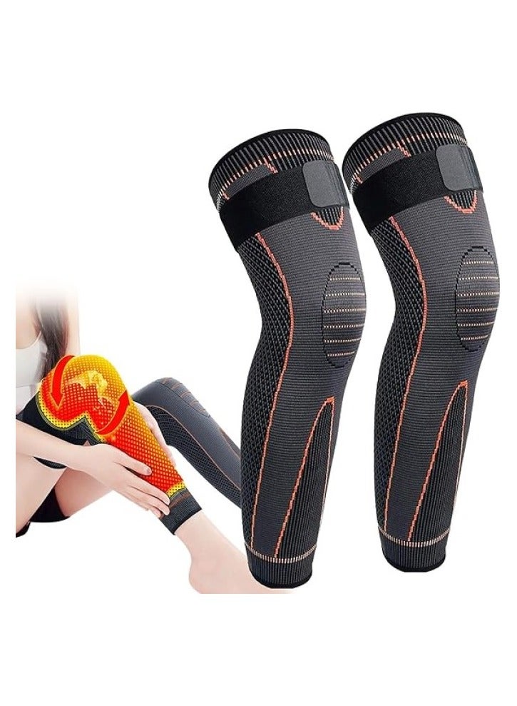 Captaintech Leg Compression Sleeve Full Leg 2 Pack Long Self-Heating Knee Brace for Men Women Knee Support Protector for Running Weightlifting Workout and other Sport - Image 2