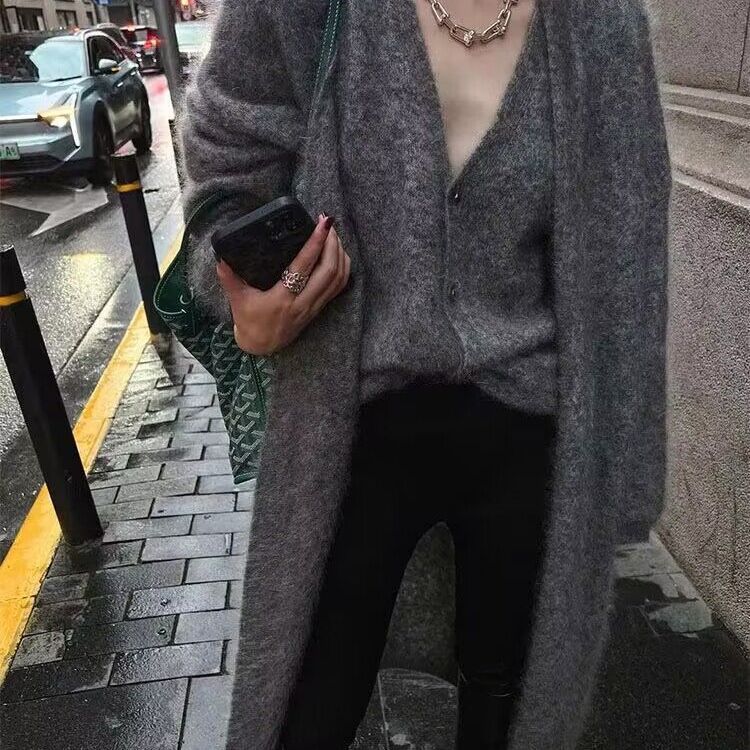 Chic Knit Sweater Set Korean Fashion Gray