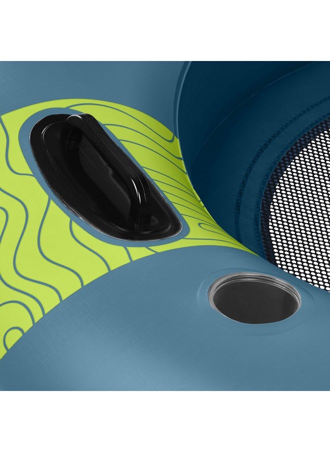 Retrospec - Weekender Float River Tube For Lakes Rivers And Pools With 2 Cup Holders Builtin Backrest And Wrap Around Grab Rope For Easy Transport Adriatic Blue 48” Inflated 53” Deflated - Image 1
