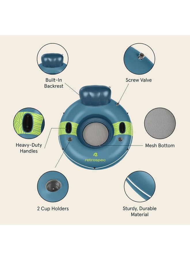 Retrospec - Weekender Float River Tube For Lakes Rivers And Pools With 2 Cup Holders Builtin Backrest And Wrap Around Grab Rope For Easy Transport Adriatic Blue 48” Inflated 53” Deflated - Image 1