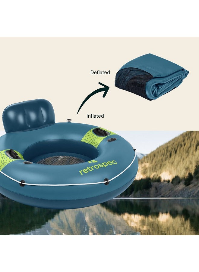 Retrospec - Weekender Float River Tube For Lakes Rivers And Pools With 2 Cup Holders Builtin Backrest And Wrap Around Grab Rope For Easy Transport Adriatic Blue 48” Inflated 53” Deflated - Image 1