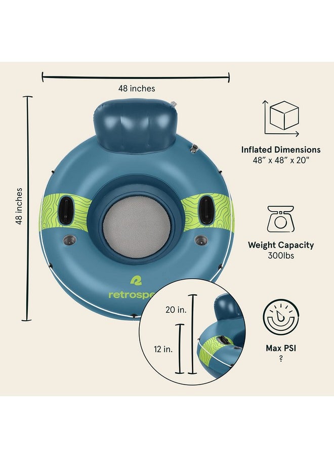 Retrospec - Weekender Float River Tube For Lakes Rivers And Pools With 2 Cup Holders Builtin Backrest And Wrap Around Grab Rope For Easy Transport Adriatic Blue 48” Inflated 53” Deflated - Image 1