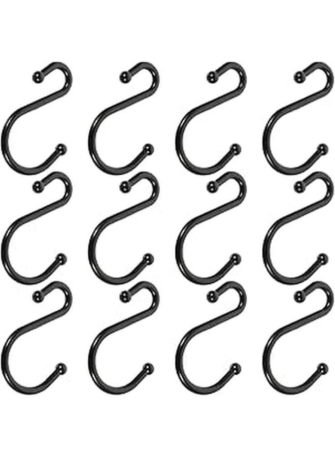 Black Zinc Alloy S Shaped Shower Curtain Hooks 12 Pack for Bathroom Rod - Image 1