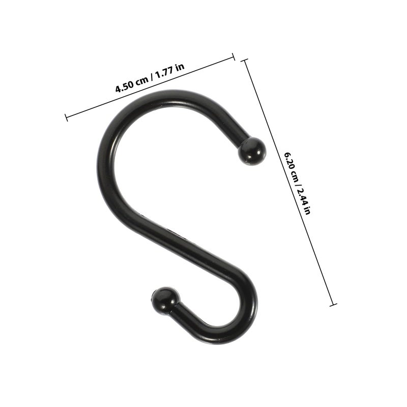 Black Zinc Alloy S Shaped Shower Curtain Hooks 12 Pack for Bathroom Rod - Image 3
