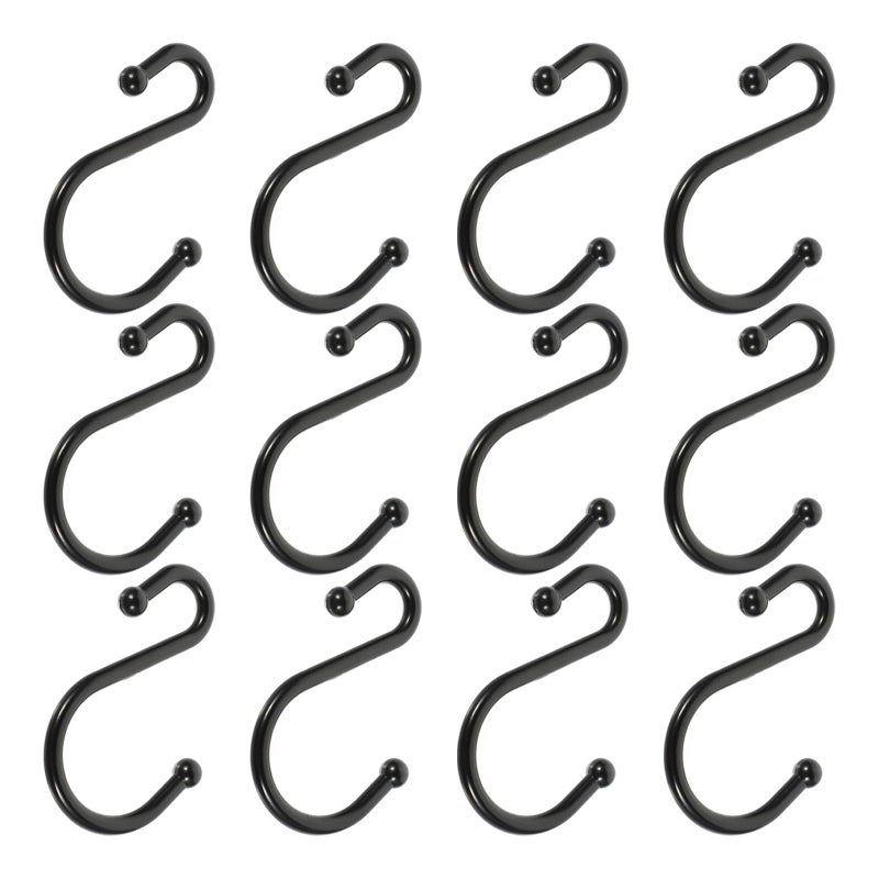Black Zinc Alloy S Shaped Shower Curtain Hooks 12 Pack for Bathroom Rod - Image 2