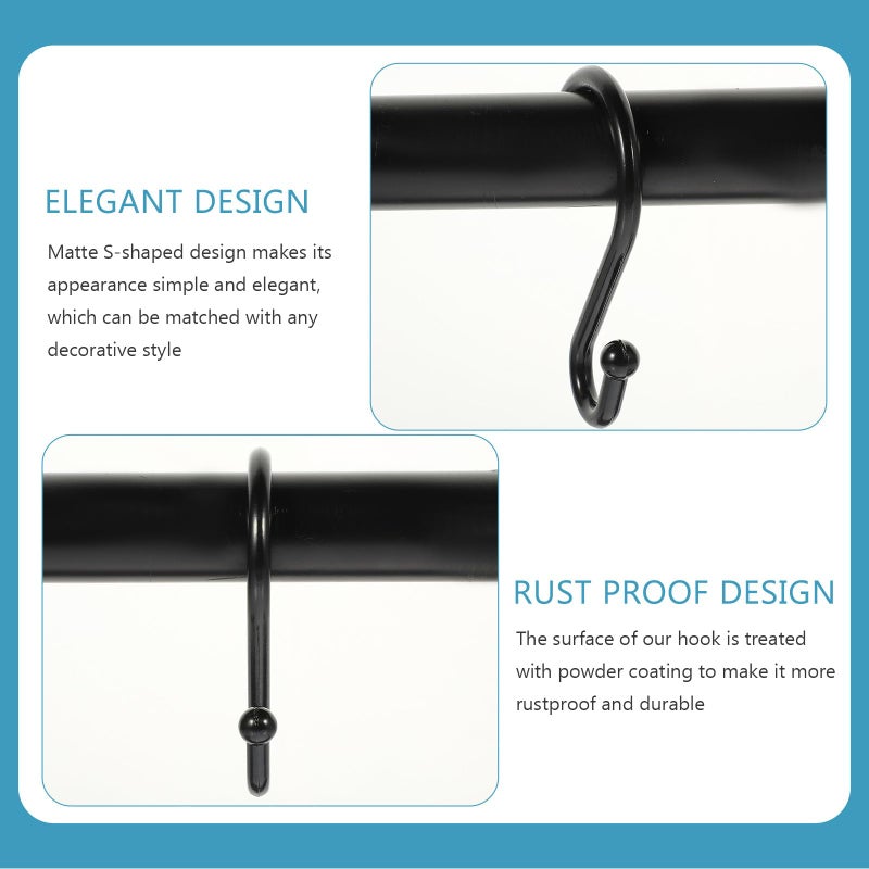 Black Zinc Alloy S Shaped Shower Curtain Hooks 12 Pack for Bathroom Rod - Image 4