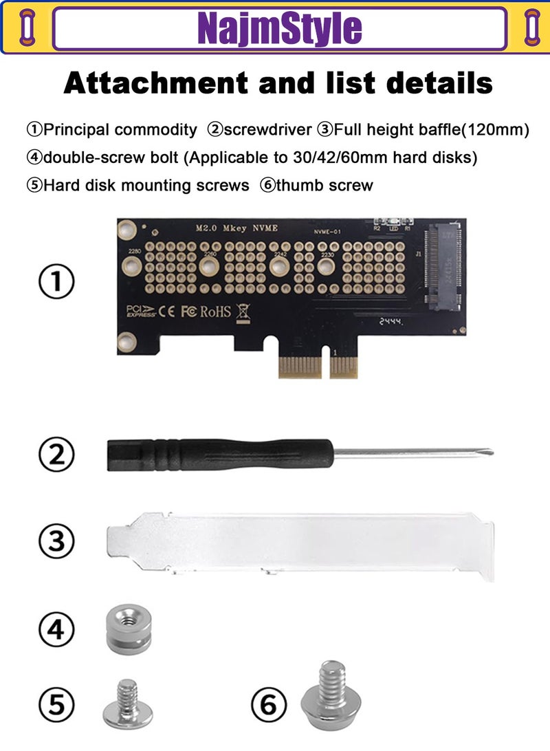 NajmStyle M.2 NVME to PCIe 3.0/4.0 x1 Adapter, M.2 NVME to PCIe 3.0/4.0 x1 Adapter for Supports The 2230/2242/2260/2280 SSD of The M.2 NVME Protocol - Image 2