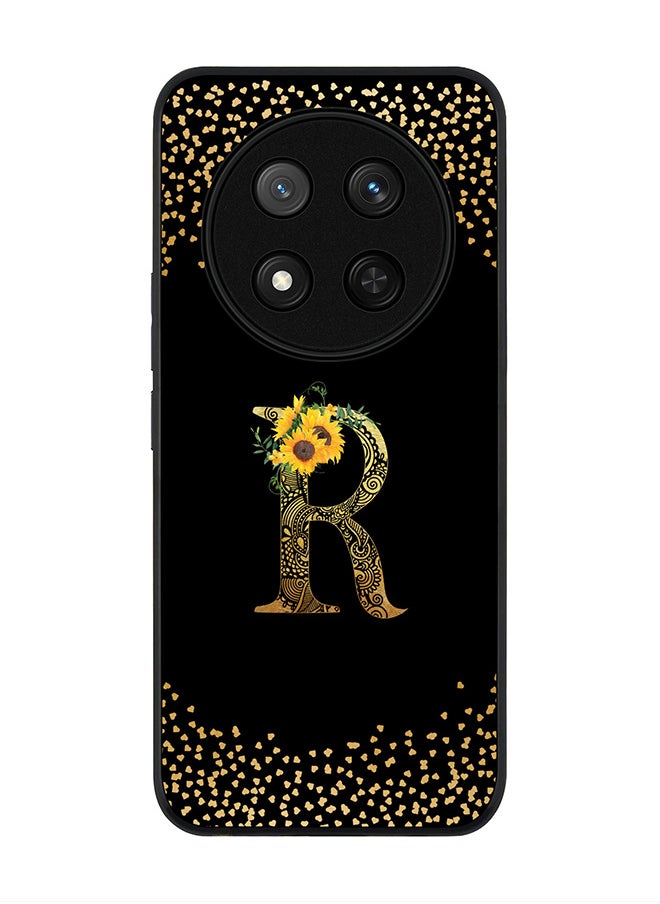 Stylizedd For Honor X9c / Honor Magic7 Lite 5G Case,Slim fit Camera Protection, Shockproof Thin Phone cover  - Custom Floral Monogram - R ( Black )  - Image 1