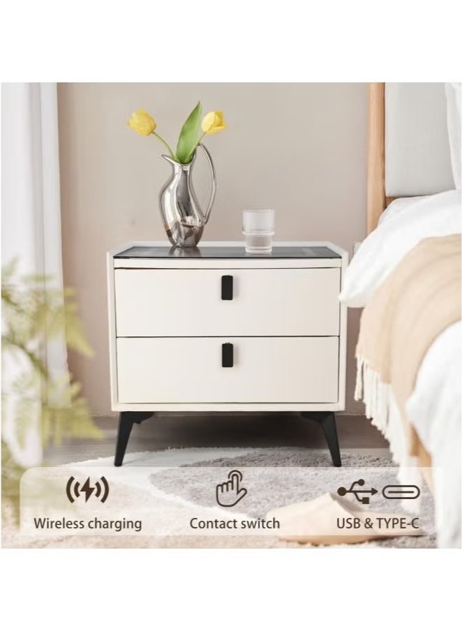 LEXIN Smart Nightstands with Wireless Charging Function, 3 Color LED Lights and Bluetooth Speaker, Modern Wooden End Table with 2 Storage Drawers, for Bedroom(White, 45x42x48cm) - Image 5