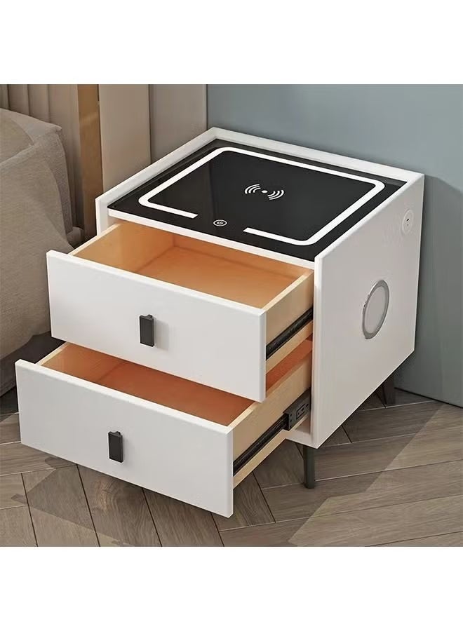 LEXIN Smart Nightstands with Wireless Charging Function, 3 Color LED Lights and Bluetooth Speaker, Modern Wooden End Table with 2 Storage Drawers, for Bedroom(White, 45x42x48cm) - Image 2