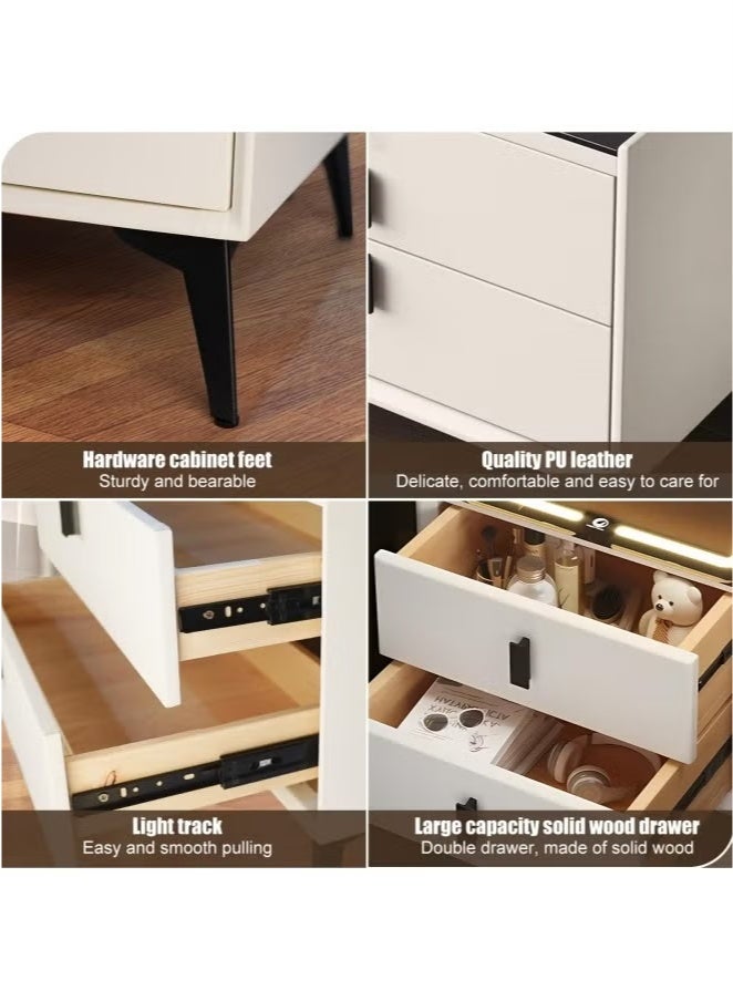 LEXIN Smart Nightstands with Wireless Charging Function, 3 Color LED Lights and Bluetooth Speaker, Modern Wooden End Table with 2 Storage Drawers, for Bedroom(White, 45x42x48cm) - Image 4