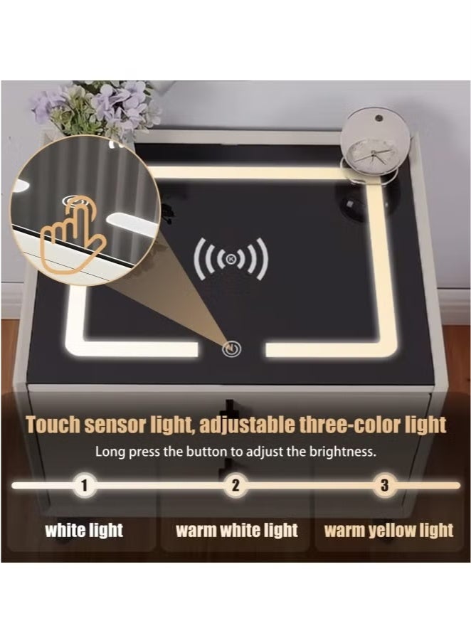 LEXIN Smart Nightstands with Wireless Charging Function, 3 Color LED Lights and Bluetooth Speaker, Modern Wooden End Table with 2 Storage Drawers, for Bedroom(White, 45x42x48cm) - Image 3