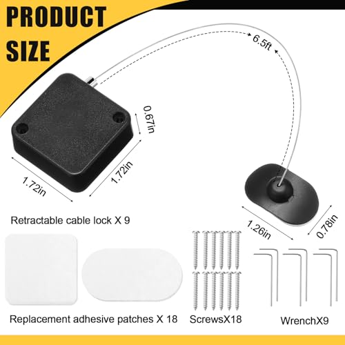 Mimorou 9 Pcs 65 ft Retractable Security Cable Lock with Double Sided Adhesive and Screws TV Remote Control Tether Cord Leash Anti Lost Rope Security Lanyard Lock for TV Tablets Showroom - Image 3