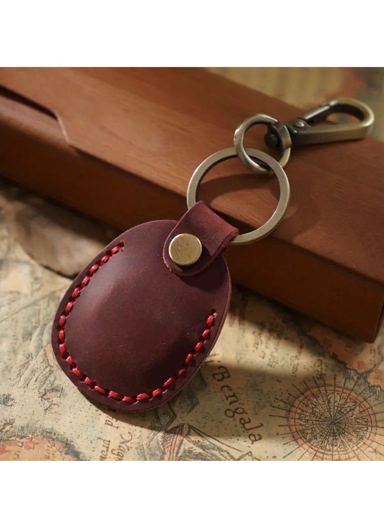 Secure Your Airtags With This Stylish Retro Faux Leather Case -Burgundy - Image 1